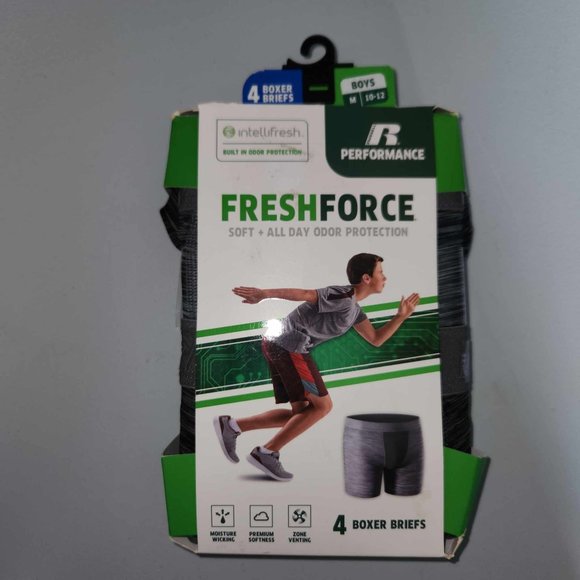 Russell Performance FreshForce Boxer Briefs Boys Medium (10-12) - 4 pack - NWT - Picture 1 of 2
